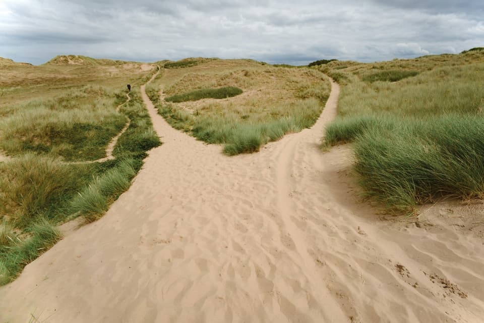 Mehrere Wege durch eine Dünenlandschaft